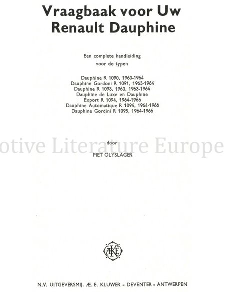 1963 - 1966 RENAULT DAUPHINE REPAIR MANUAL DUTCH