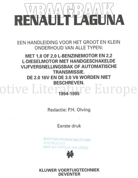 1994-1995 RENAULT LAGUNA PETROL | DIESEL REPAIR MANUAL DUTCH