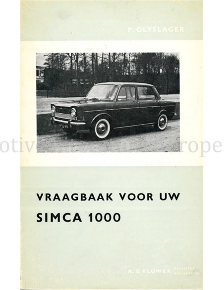 1961-1963 SIMCA 1000 REPERATURANLEITUNG NIEDERLÄNDISCH