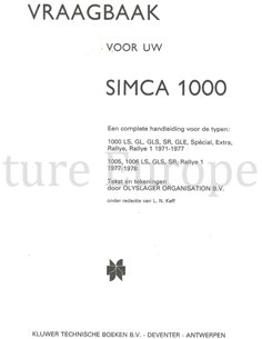 1971-1978 SIMCA 1000 REPERATURANLEITUNG NIEDERLÄNDISCH 2