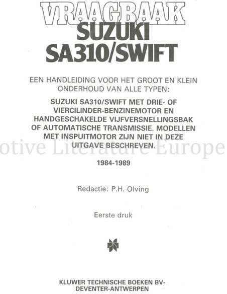 1984-1989 SUZUKI SA310 | SWIFT BENZIN REPERATURANLEITUNG NIEDERLÄNDISCH