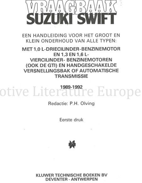 1989-1992 SUZUKI SWIFT BENZIN REPERATURANLEITUNG NIEDERLÄNDISCH