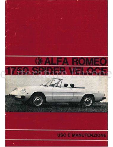 1970 ALFA ROMEO SPIDER 1750 VELOCE OWNERS MANUAL ITALIAN