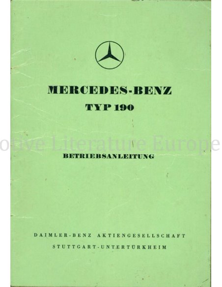 1956 MERCEDES BENZ 190 OWNERS MANUAL HANDBOOK GERMAN