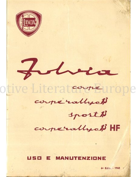 1968 LANCIA FULVIA COUPE (RALLYE) | SPORT (RALLYE) INSTRUCTIEBOEKJE ITALIAANS