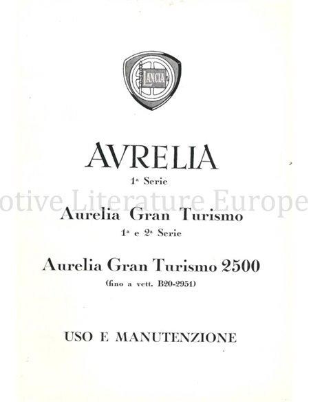 1952 LANCIA AURELIA INSTRUCTIEBOEKJE ITALIAANS