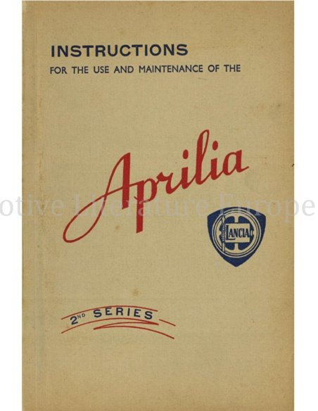 1948 LANCIA APRILIA OWNERS MANUAL ENGLISH