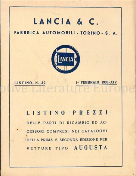 1936 LANCIA AUGUSTA INSTRUCTIEBOEKJE & ONDERDELENBOEK ITALIAANS