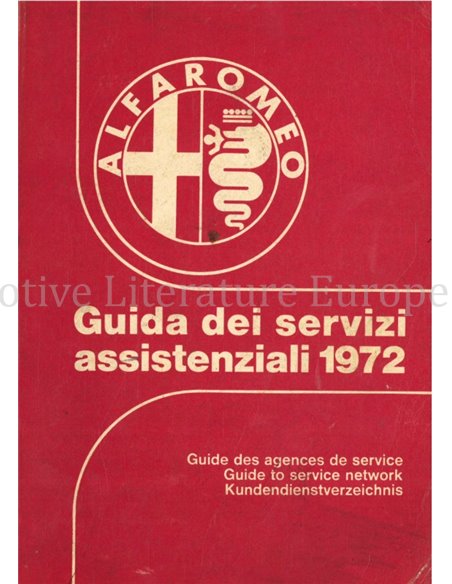 1972 ALFA ROMEO GUIDE TO SERVICE NETWORK