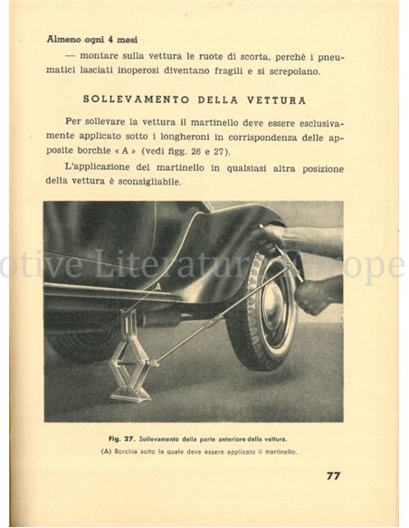 1939 LANCIA APRILIA OWNERS MANUAL ITALIAN
