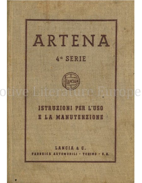 1941 LANCIA ARTENA OWNERS MANUAL ITALIAN