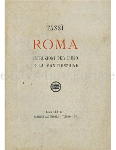 1941 LANCIA ARDEA (TASSI ROMA) INSTRUCTIEBOEKJE ITALIAANS