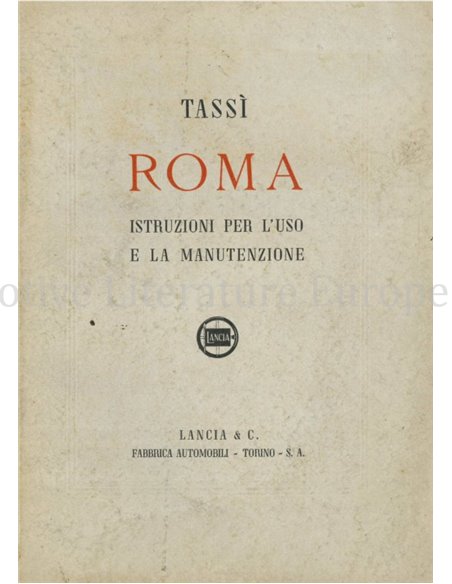 1941 LANCIA ARDEA (TASSI ROMA) BETRIEBSANLEITUNG ITALIENISCH