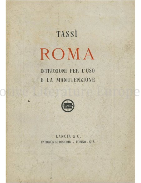 1941 LANCIA ARDEA (TASSI ROMA) BETRIEBSANLEITUNG ITALIENISCH