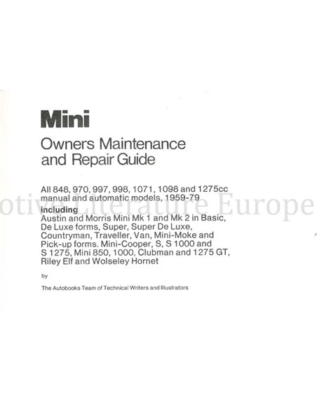 1959 - 1979 MINI, REPAIR MANUAL ENGLISH (OWNERS WORKSHOP MANUAL)