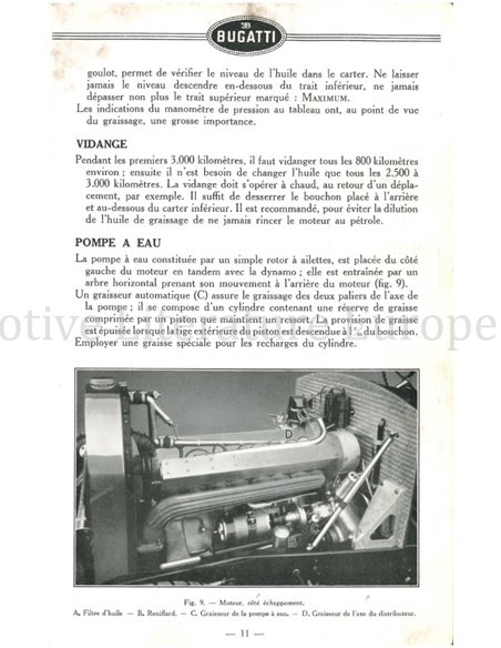 1934 - 1940 BUGATTI TYPE 44 3-LITER INSTRUCTIEBOEKJE FRANS