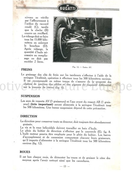 1934 - 1940 BUGATTI TYPE 44 3-LITER INSTRUCTIEBOEKJE FRANS