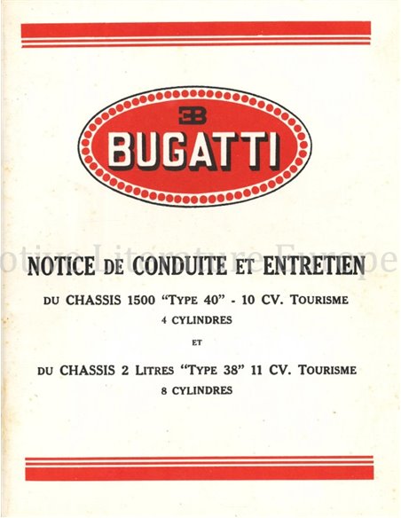 1929 BUGATTI TYPE 38 | 40 BETRIEBSANLEITUNG FRANZÖSISCH
