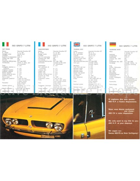 1969 ISO GRIFO PROGRAMMA LEAFLET