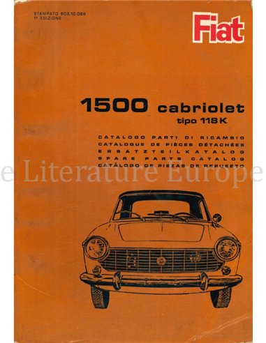 1966 FIAT 1500 CABRIOLET SPARE PARTS CATALOG