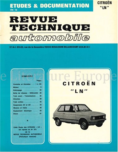 1977 - 1979 CITROËN LN  REPAIR MANUAL FRENCH (REVUE TECHNIQUE AUTOMOBILE)