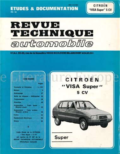 1978 - 1981 CITROËN VISA SUPER 5 CV  REPAIR MANUAL FRENCH (REVUE TECHNIQUE AUTOMOBILE)