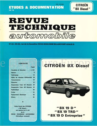 1984 CITROËN BX 19 D | 19 TRD | 19 D ENTERPRISE DIESEL REPAIR MANUAL FRENCH (REVUE TECHNIQUE AUTOMOBILE)