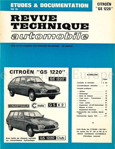 1973 - 1975 CITROËN GS 1220 | GS X2 | GS 1220 CLUB  REPAIR MANUAL FRENCH (REVUE TECHNIQUE AUTOMOBILE)