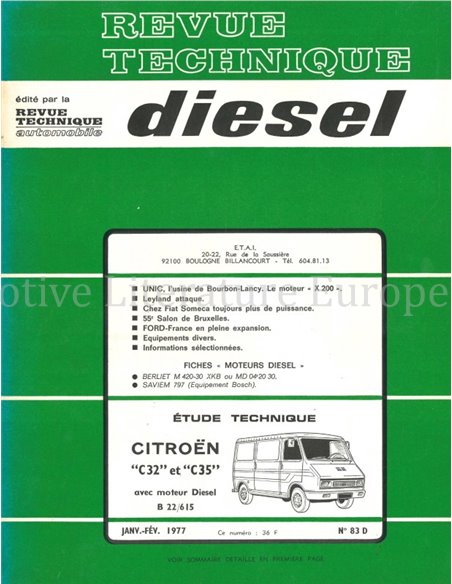 1974 - 1976 CITROËN C32 | C35 DIESEL  REPAIR MANUAL FRENCH (REVUE TECHNIQUE AUTOMOBILE)