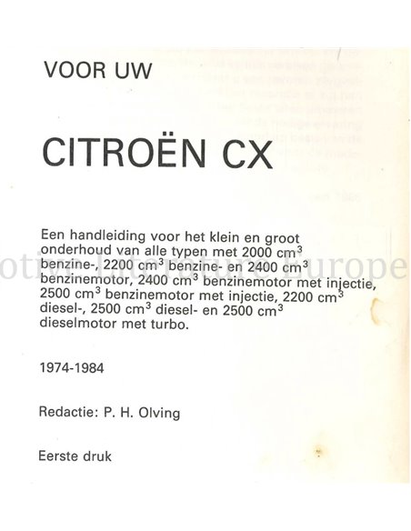 1974 - 1984 CITROËN CX BENZINE | DIESEL VRAAGBAAK NEDERLANDS