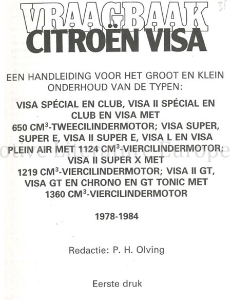 1978 - 1984 CITROËN VISA BENZINE VRAAGBAAK NEDERLANDS