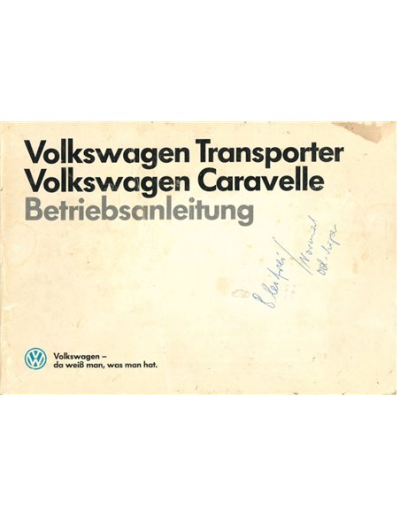 1986 VOLKSWAGEN CARAVELLE | TRANSPORTER INSTRUCTIEBOEKJE DUITS