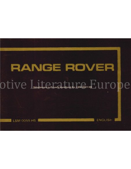 1983 RANGE ROVER CLASSIC OWNERS MANUAL ENGLISH