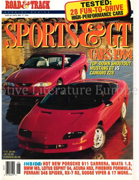 1994 ROAD AND TRACK, SPORTS & GT CARS MAGAZIN ENGLISCH
