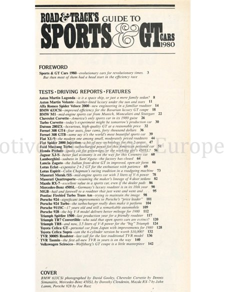 1980 ROAD AND TRACK, SPORTS & GT CARS MAGAZINE ENGLISH