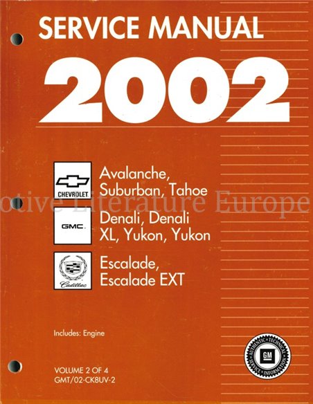 2002 CHEVROLET | GMC | CADILLAC WERKSTATTHANDBUCH ENGLISCH