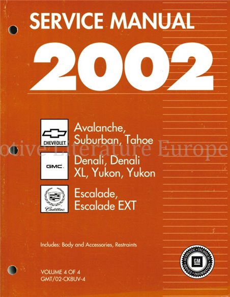 2002 CHEVROLET | GMC | CADILLAC WERKSTATTHANDBUCH ENGLISCH