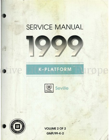 1999 CADILLAC SEVILLE WERKRPLAATSHANDBOEK ENGELS