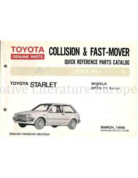 1986 TOYOTA STARLET QUICK SPARE PARTS CATALOG ENGLISH