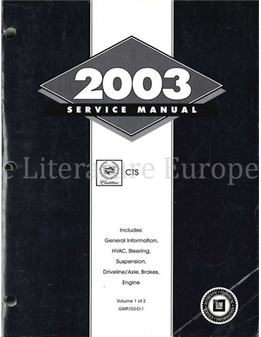 2003 CADILLAC CTS WERKRPLAATSHANDBOEK ENGELS