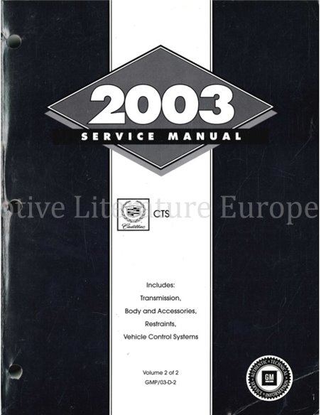 2003 CADILLAC CTS WERKRPLAATSHANDBOEK ENGELS