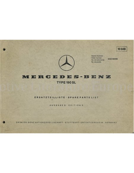 1963 MERCEDES BENZ 190 SL ERSATZTEILKATALOG DEUTSCH | ENGLISCH