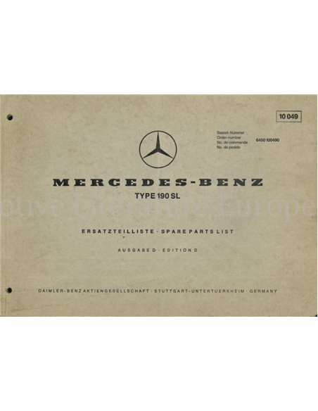 1963 MERCEDES BENZ 190 SL ERSATZTEILKATALOG DEUTSCH | ENGLISCH