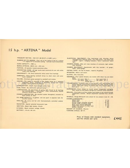 1933 LANCIA ARTENA | ASTURA | DILAMBDA BROCHURE ENGELS