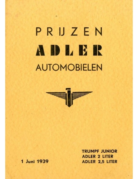 1939 ADLER 2.5 LITER BROCHURE DUITS
