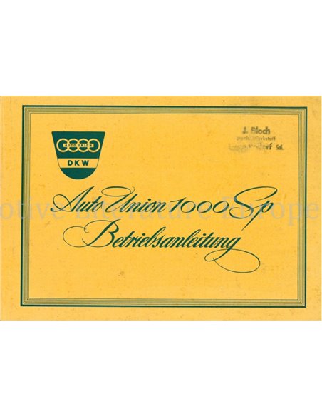 1959 AUTO UNION (DKW) 1000 SP OWNERS MANUAL GERMAN