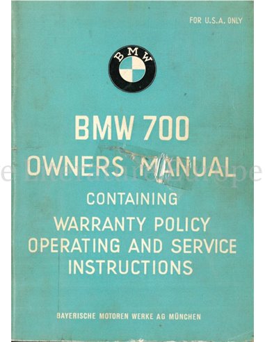 1959 BMW 700 OWNERS MANUAL 