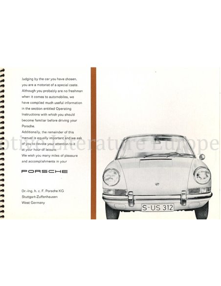 1969 PORSCHE 912 INSTRUCTIEBOEKJE ENGELS