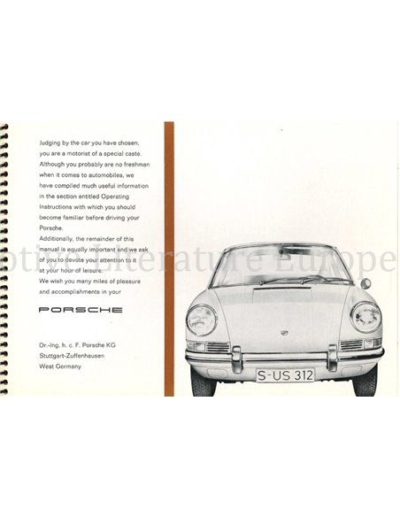 1969 PORSCHE 912 OWNERS MANUAL ENGLISH