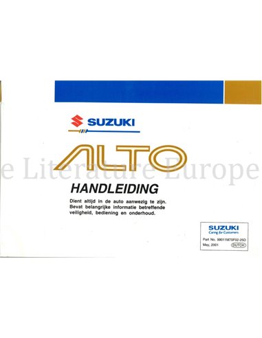 2001 SUZUKI ALTO BETRIEBSANLEITUNG NIEDERLÄNDISCH